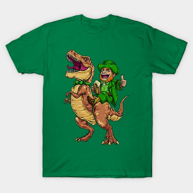 Leprechaun Riding Dinasour T Rex St Patrick Day Men T-Shirt by webster